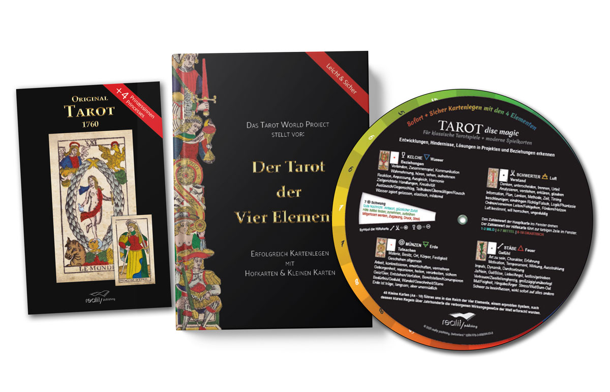 Tarot Karten Legen Lernen Anfänger Set bestehend aus den Tarot Karten von 1760, das Praxisbuch und die Tarot Disc